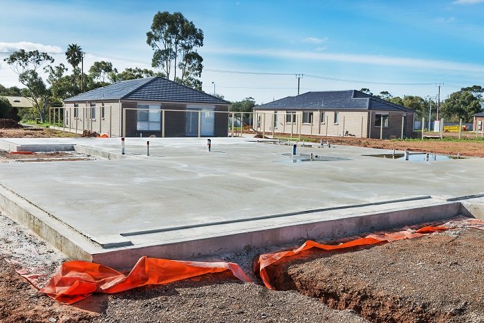 view of construction site and house foundation in preparation process